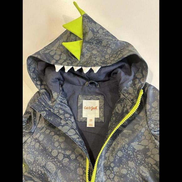 Cat & Jack DINOSAUR Raincoat 18M Toddler Webbed Wings Hooded Green Dragon Jacket - Picture 6 of 7